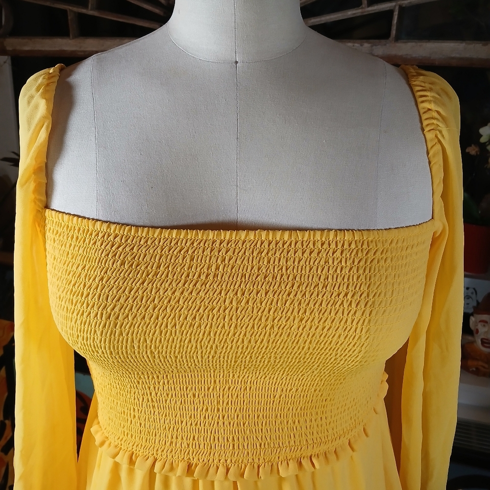 Wilfred Tempest Mini Dress Yellow Off The Shoulder Dress Size M - Picture 6 of 10